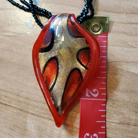 Red & Gold Lampwork Glass Beaded Chain Necklace - Picture 5 of 9